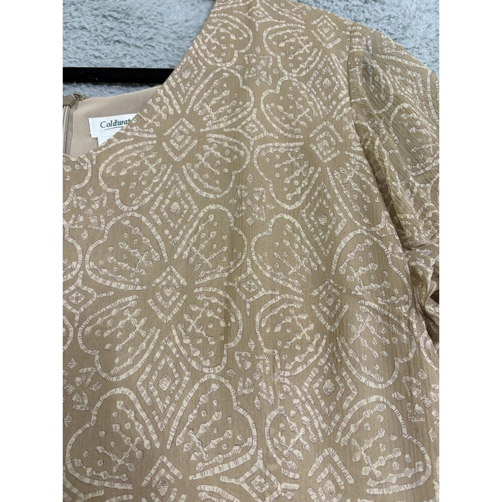 VTG Coldwater Creek Dress Womens 18 Brown Silk Floral Abstract Casual Career